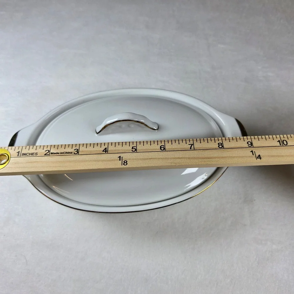 Andrea by Sadek White Gold Trim Oval Covered Casserole Dish Oven to Table Japan